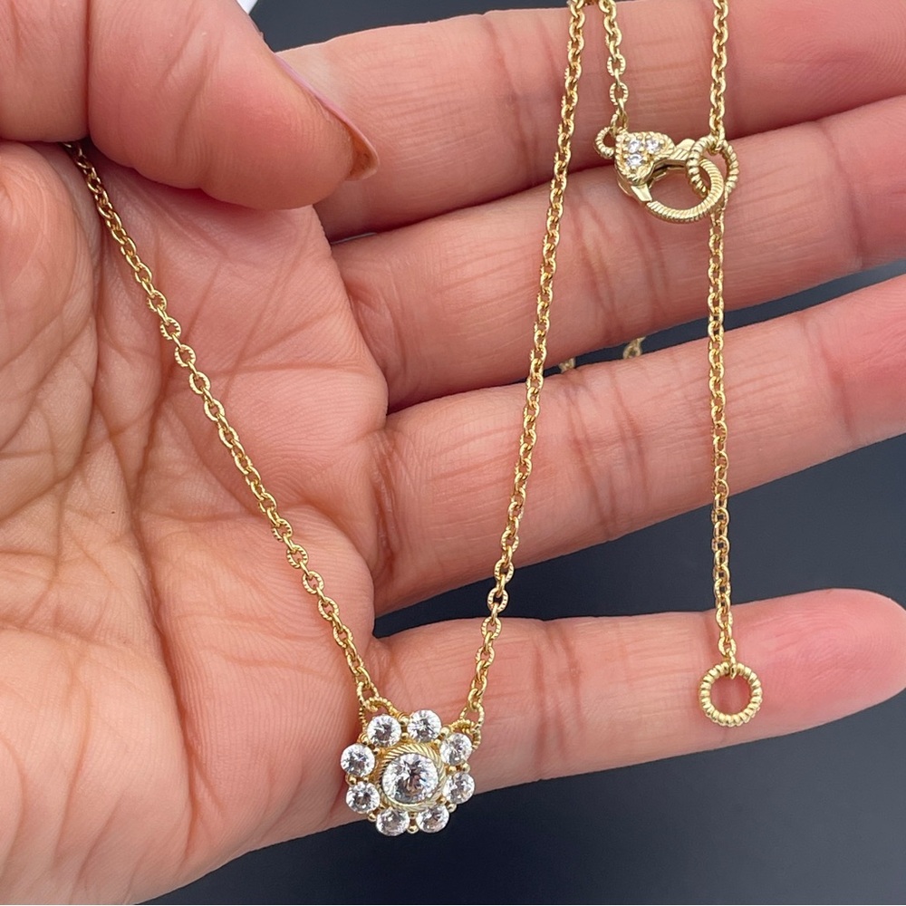 Judith Ripka CZ Flower Pendant Necklace 18K Gold Clad 925 CZ Cluster 18” to 20” - Picture 7 of 7
